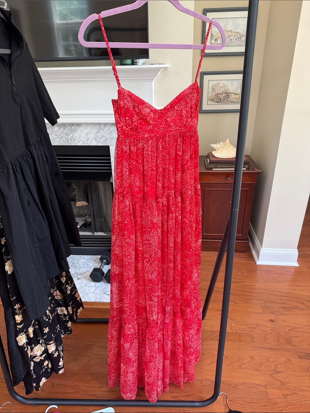 Red Spaghetti-Strap Maxi Dress